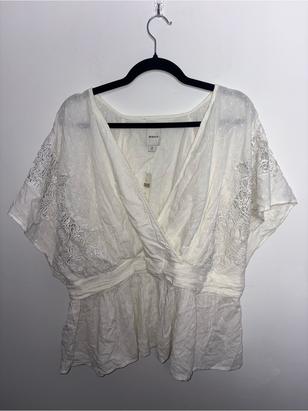 Anthropologie Maeve White Lace Ruched Waist Peplum Blouse Plus Size 3X NWT